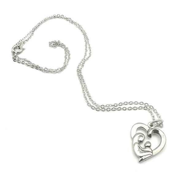 Silver Mother and Child in the Shape of a Heart - Picture 4 of 6
